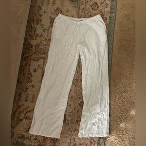 H&M White Linen Blend Drawstring pants
